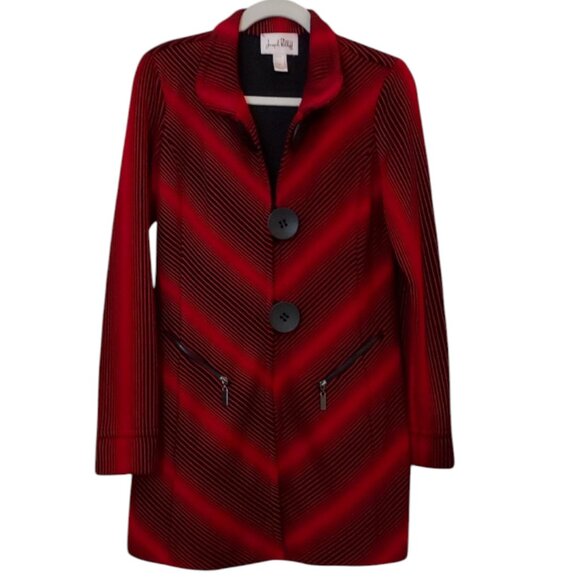 Joseph Ribkoff Black & Red Striped Jacket/Coat Sz 10 - Picture 1 of 9